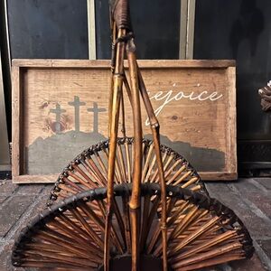 Vintage Bamboo Fan-Shaped Ikebana Basket